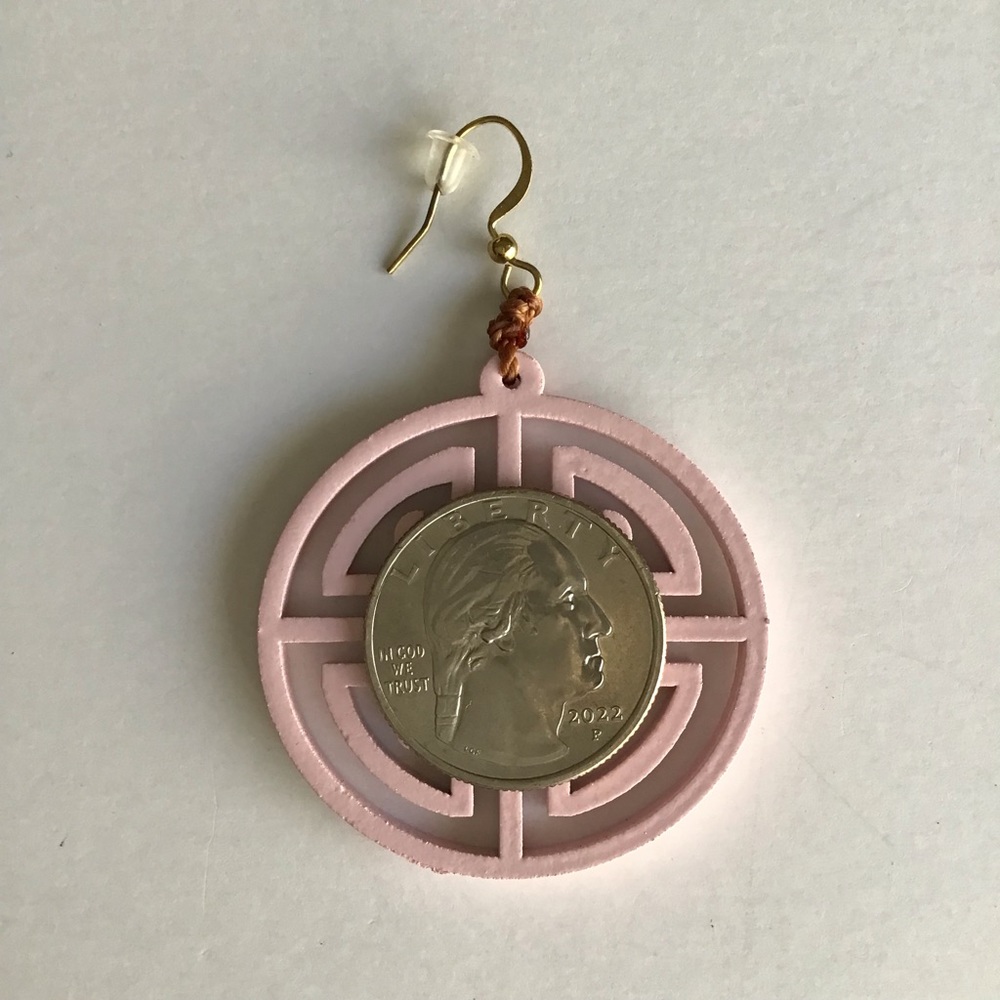 NEW Medallion Earrings Asian-Style Pink Lacquer Open Work Tagua Nut Lightweight - Picture 7 of 14